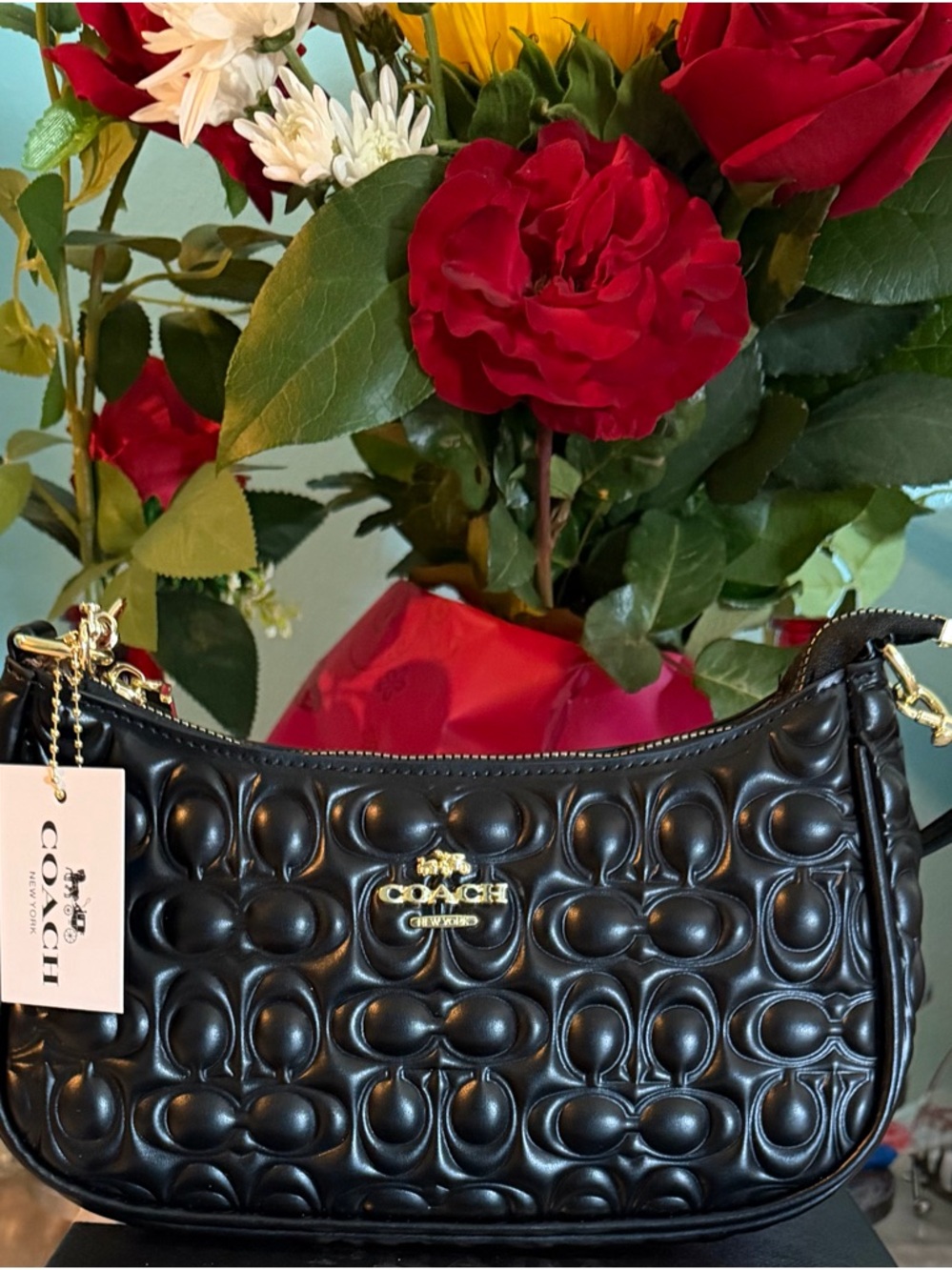 Coach Black Quilted Leather Crossbody with Cherry Charm